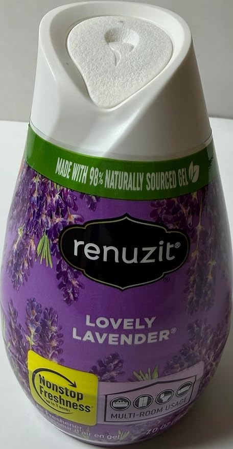 Renuzite Adjustable Gel solid Air Freshener Cone, lovely lavender Scent, Nonstop Freshness, 7oz Cone, 6 Count, brand is Renuziteee