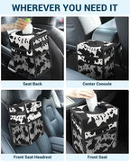 Capolo Car Trash Can with Lid, Leakproof Car Trash Bag Hanging Waterproof Automotive Garbage Can with Storage Pockets Mini Vehicle Trash Bin for Back/Front Seat(Cow Print,2.5 Gallon)