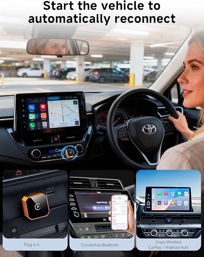 2026 Mini Wireless CarPlay Adapter, Wired to Wireless CarPlay & Android Auto Dongle, Plug and Play, Stable Zero Latency, Compatible for iPhone iOS 10+ & Android 11+