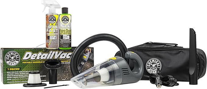 Chemical Guys EQP410CHEM Basic Car Interior Cleaning Kit - DetailVac Handheld Portable Car Vacuum w/ Fabric Clean Carpet & Upholstery Cleaner & Lightning Fast Stain Extractor (Vac + 2-16 oz Chemicals)