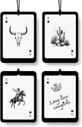 Vintage Western Car Air Freshener 4 Pcs, Long Live Cowgirls Cow Skull Cactus Ace Card Hanging Air Freshener for Cars Closet Drawer Books, Retro Western Car Accessories Mirror Decor for Women