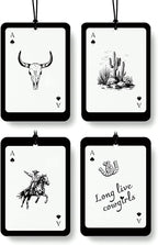 Vintage Western Car Air Freshener 4 Pcs, Long Live Cowgirls Cow Skull Cactus Ace Card Hanging Air Freshener for Cars Closet Drawer Books, Retro Western Car Accessories Mirror Decor for Women