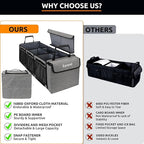 Collapsible Trunk Organizer with Insulated Leakproof Cooler Bag,Removable Lid,Adjustable Securing Straps,3 Compartments Trunk Organizer for SUV,Truck,Sedan(Light Grey)
