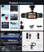 4 Channel 360° Dash Cam Front and Rear Inside Left Right, 2 Inch Dash Camera for Cars, Built-in Night Vision, Sensitive Motion Detection 24/7 Recording Parking Mode Monitor Reversing Help
