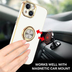 VENINGO iPhone 14 Case,Phone Cases for iPhone 14,Slim Fit Soft 360° Ring Holder Kickstand Magnetic Car Mount Supported Easy Clean Shockproof Protective Cover for Apple iPhone 14 6.1" 2022,White/Golden