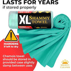 Premium XL Shammy Towel for Car - 34”x25” - Super Absorbent Chamois Cloth - Spots & Scratch-Free - Reusable Car Drying Towel