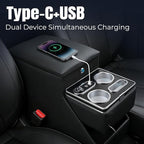 Vehicle Center Console Organizer with 7-Color Ambient Light - Lockable Floor Storage & Dual Cup Holders, Fits Minivans, SUVs & Vans 10.24 inch Wide