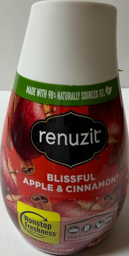 Renuzite Adjustable Gel solid Air Freshener Cone, blissful apple and cinnamon Scent, Nonstop Freshness, 7oz Cone, 6 Count, brand is Renuziteee