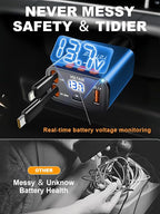Bluetooth Car Adapter with Retractable Charger,[Upgrade] Bluetooth 5.4 FM Transmitter for Cars, 4 in 1 Fast Car Charger 69W, Handsfree Call, 2*Retractable Cable for iPhone 17/16/15/14, Galaxy-Blue