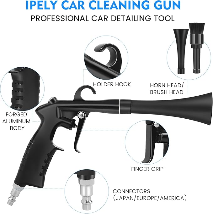 IPELY Car Cleaning Gun, High Pressure Car Blow Gun for Car Detailing, Quickly Clean and Dry Car Surfaces with Strong Air
