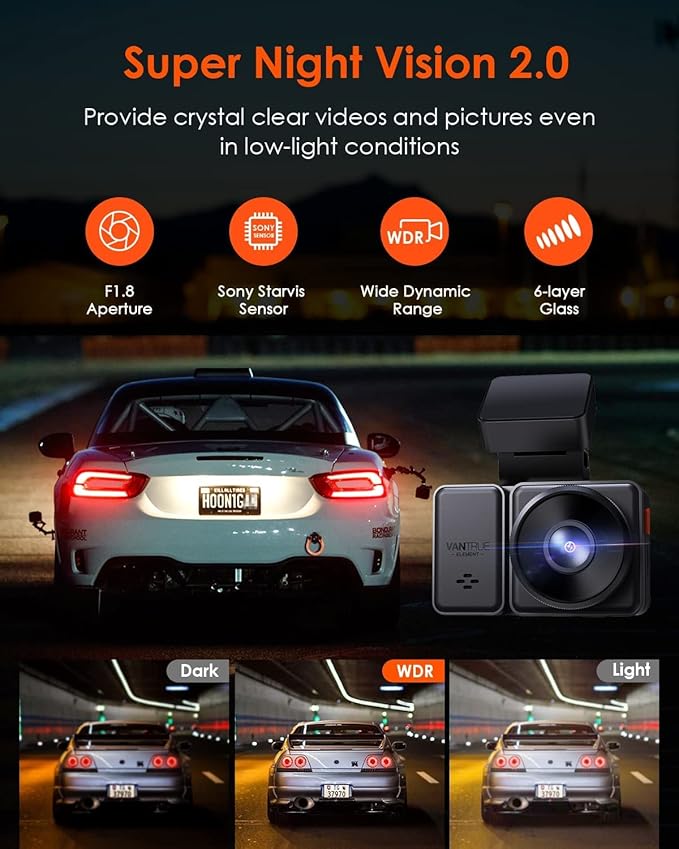 Vantrue E2 Pro Dash Cam Front and Rear, 2.5K Upgrade Rear Cam, STARVIS 2, 4K+2.5K Dash Camera for Cars, Voice Control, WiFi, GPS, Night Vision, 24H Parking Mode, Loop Recording, 2.45" IPS, Support 1TB