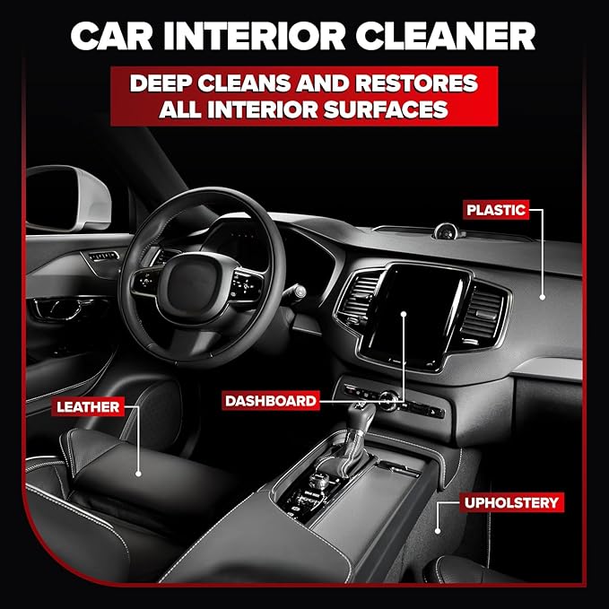 Carfidant Interior Cleaner – Removes Stains & Deep Cleans Car Seats, Leather, Fabric, Upholstery, Plastic, Dashboard & More – Car Cleaning Kit & Interior Detailer Spray – 128oz