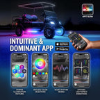 OPT7 Aura 12V DreamColor Underglow Chasing Lights for Golf Cart w/APP & Remote Control, Waterproof Rigid Aluminum Light Bar, Decorative RGB-IC Car LED Lighting Kit, EZGO Yamaha Club Car Universal Fit