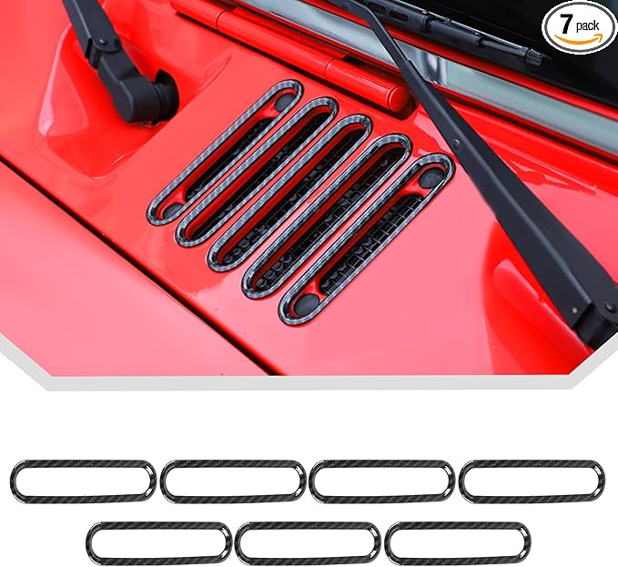 JeCar Carbon Fiber Hood Vent Trim Covers Fit for 2007-2018 Jeep Wrangler JK JKU 2/4-Door 7pcs
