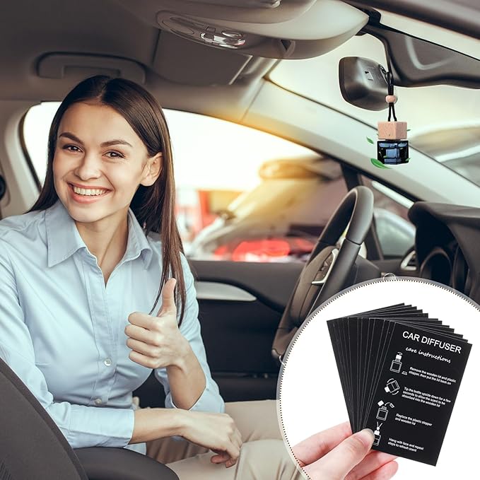 DaisyInner 30 Sets Car Diffuser Bottles Empty Bulk Hanging Car Air Freshener Diffuser Bottles Bulk Glass Perfume Holder with Instruction Cards for Essential Oil Fragrance Pendant(Square,Black)