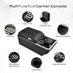 Coverado Center Console, Universal Bench Seat Center Console with Wireless Charging & Cup Holder & 7 Light Modes, Truck Back Seat Car Organizer, Rear Central Car Armrest Box with Storage, Black