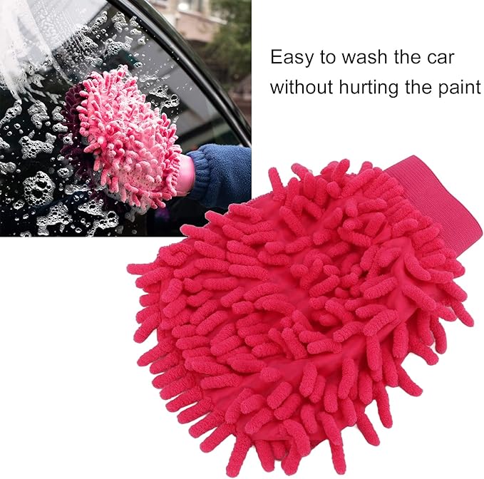 Microfiber Washing Glove, Pink Chenille Car Wash Mitt Scratch Free for Furniture for Motorcycle