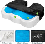 Gel Seat Cushion for Car Office - Memory Foam Pain Relief Chair Pillow Cushions - Tailbone Sciatica Coccyx Butt Lumbar Support Pad for Sitting Driving Traveling, Velvet, Black
