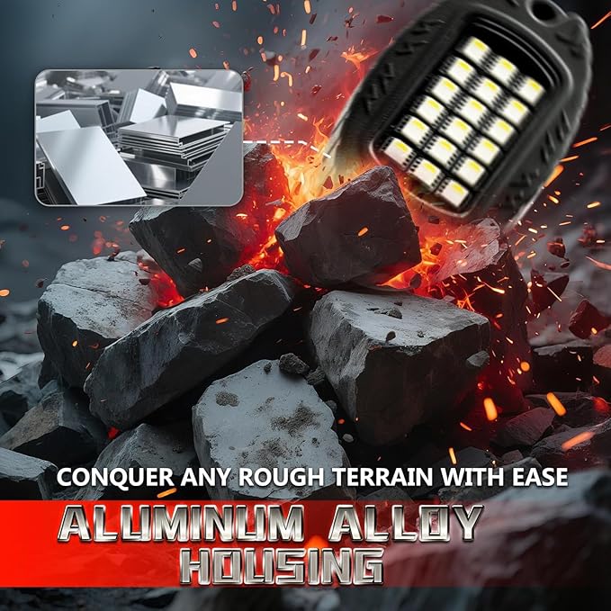 12 Pods Alloy RGBW LED Rock Lights for ATV UTV Golf Cart RZR RV Boat Semi Truck Offroad SUV Cars, Waterproof Multicolor Neon Underglow Chassis Lighting with APP/RF Remote Music Mode, Underbody Light