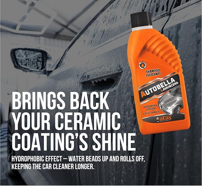 Car Wash and Wax – High Foaming pH Neutral Car Soap, 100:1 Concentrated for More Washes, Safe for Wax & Ceramic, Glossy Finish, For Foam Cannon & Bucket – Premium Italian Formula, 33.8 Oz