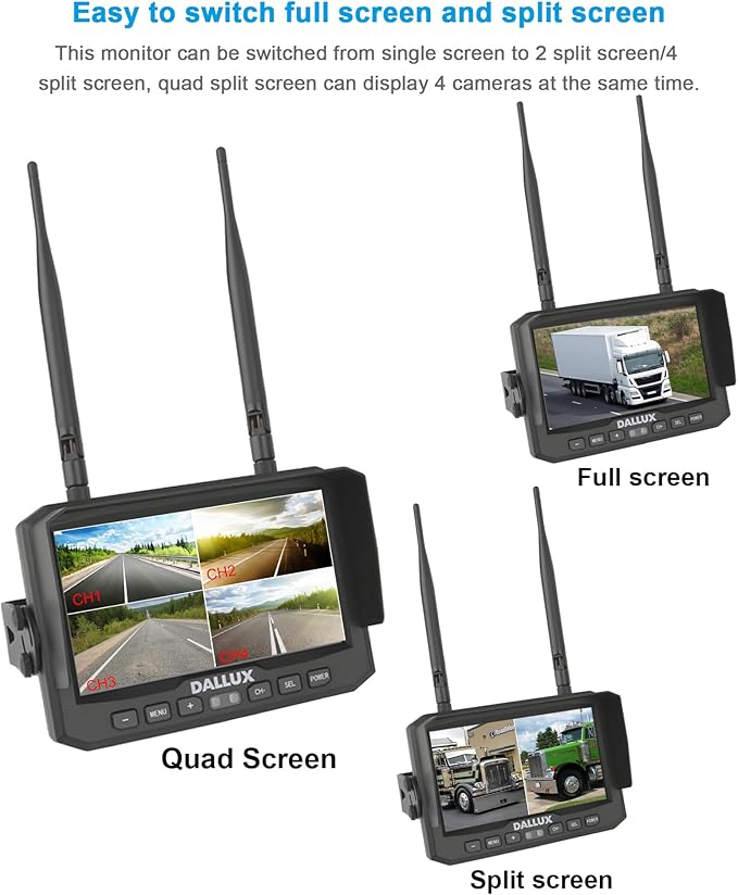 Truck Bus Digital Wireless Backup Camera Monitor System Kit, 7 inch DVR Monitor+HD IP69K Waterproof Night Vision Rear View Reverse Camera for Van Trailer 5th Wheel Pickup RV Campers Motor Home Boat