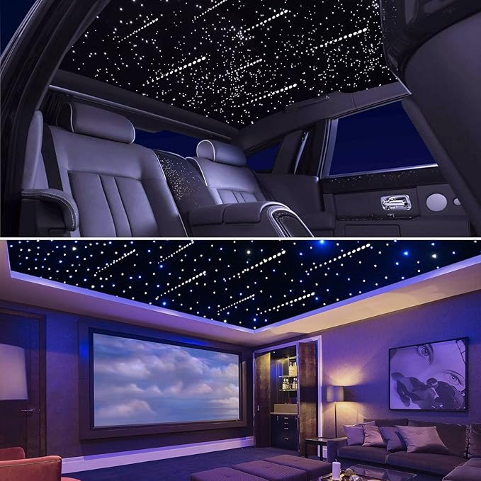 16W Meteor Twinkle LED Fiber Optic Lights, Bluetooth APP/Remote/Music Control RGBW Star Ceiling Light Kit+Adapter+Car Use Plug+Shooting Stars Light Kit, 550pcs*0.03in*9.8ft for Car/Home