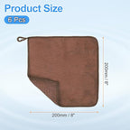 HARFINGTON 6 Pack Microfiber Cleaning Cloth, 8" x 8" Multi-Functional Cleaning Towels Reusable Absorbent Rags with Hook for Car Wash Kitchen Household Window Clean, Brown