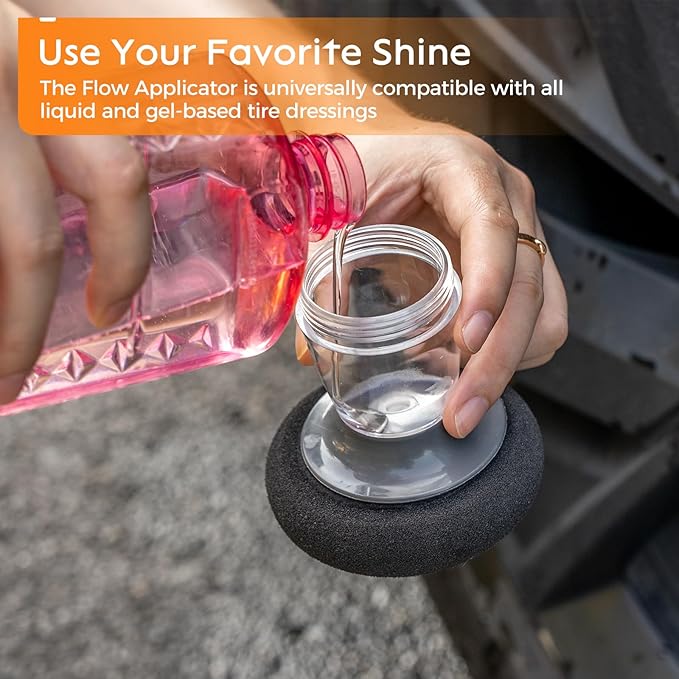 Flow Tire Shine Applicator, Reusable Car Tire Dressing Applicator, No-Drip Tire Applicator Works with All Tire Shine & Gels