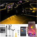 8 Meters Optic Fiber Car Ambient Lighting with Bluetooth App Control + RF Remote Control 64 Colors Multicoloured Music Interior Footwell Lighting Kit DC 12V 1W