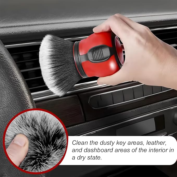 AUCELI Car Detailing Brush, Ultra Soft Auto Interior Dusting Brush with Storage Rack, Car XL Synthetic Brush Cleaning Tool, Universal Covers Large Area Inside or Outside Vehicles(Red/Style A)