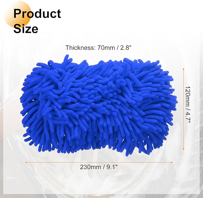 HARFINGTON Car Wash Sponge 9.1" x 4.7" Chenille Microfiber Mitt Scratch-Free Absorbent Scour Scrubber Cleaning Sponge for Washing Detailing on Cars, Trucks, SUV, Boats, RVs, Dark Blue