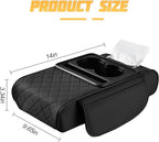 Zpana Car Center Console Armrest Pillow, Memory Foam Leather 4 in 1 Vehicle Arm Rest Cover with Tissue Box 2 Side Storage Bag Cup & Phone Holder, Auto Armrest Cushion, Universal Fit (Black)