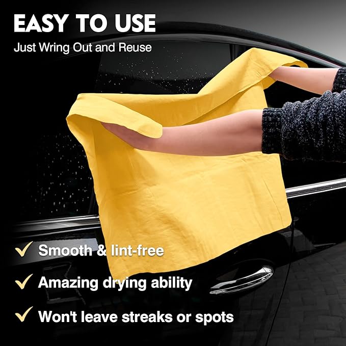 ARTIPOLY Premium Shammy Cloth for Car Drying 2pk (26”x17”)-Super Absorbent Chamois Towel for Car-Reusable Shammy Towel for Car, Bathroom,Pets, Dust Remove, No Spots/Streak/Scratch