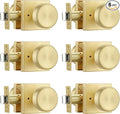 6 Pack Brushed Gold Door Knob with Square Rosette, Heavy Duty Door Knob with Lock, Interior Door Handles for Bath & Bed,