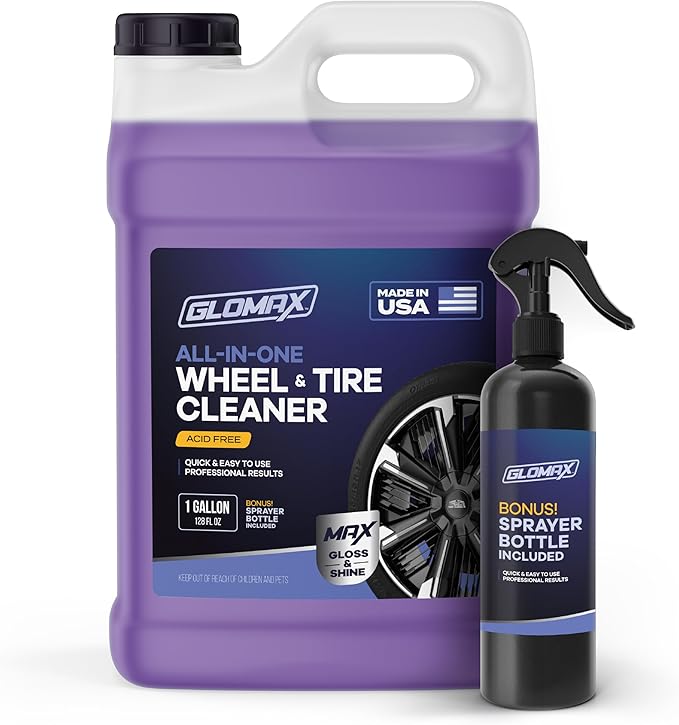 Wheel Cleaner (1 Gallon) - Non Acid Rim Cleaner - All in One Wheel and Tire Cleaner for Car Detailing - Made in USA Tire Cleaner Spray - Removes Brake Dust, Oil, Dirt, Light Corrosion