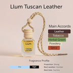 Llum Tuscan Leather Hanging Car Air Freshener – Luxury Automotive Perfume Diffuser 10ml (0.34 fl oz), Long-Lasting Fragrance, Alcohol-Free Non-Toxic Scent, Glass Bottle With Wood Cap