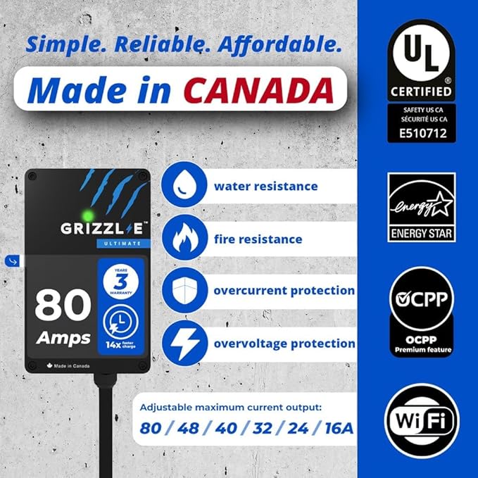 Grizzl-E 48A Ultimate Level 2 Fast Electric Vehicle (EV) Charger, UL Tested and Certified, Metal Case, Indoor/Outdoor Electric Car Fast Charging Station, Hardwired, Classic Black, J1772