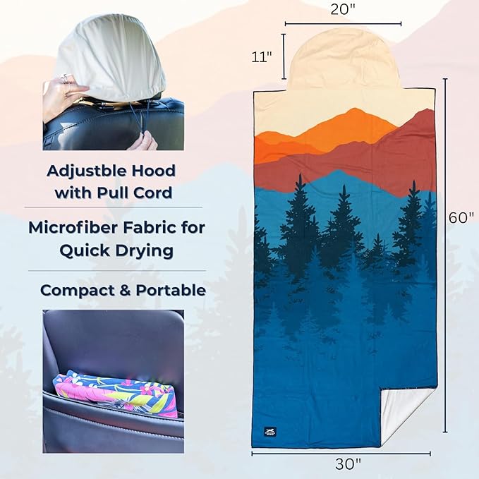 Gone For a Run Car Seat Towel Cover – Hooded Moisture-Wicking Microfiber Seat Protector – 30" x 60" – for Runners and Outdoor Enthusiasts – Sedona