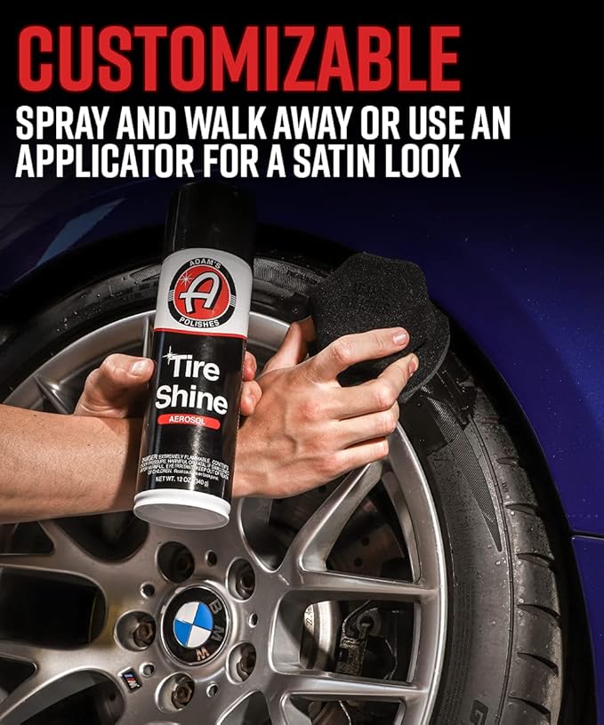 Adam's Polishes Aerosol Tire Shine 12oz - Fast, Easy, Effective Way to Add Gloss - No-Sling Use with or Without Tire Applicator