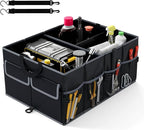 Car Trunk Organizer, 13 Gallon Collapsible Cargo Storage Box with Removable Divider & 6 Pockets, 3-Compatment Trunk Container with Securing Straps & Non-Slip Bottom for SUV, Sedan