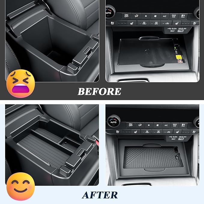 BIBIBO 2Packs for 2026 Subaru Outback Center Console Organizer 2026 Subaru Outback(Premium,Limited,Touring,Wilderness,Limited XT,Touring XT) Console Insert Tray +Silicone Wireless Charging Mat