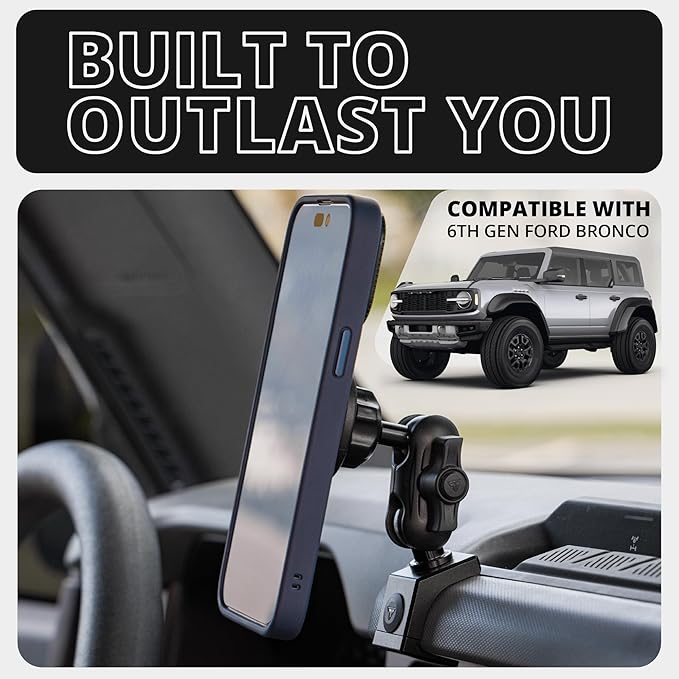 Tackform Link Phone Mount with Top Dash Clip - Compatible with 2021-2025 Ford Bronco | Aluminum | Zero Slip, Anti-Scratch | Universal Magnetic Phone Holder | 2" Arm | Blue | (NOT MAGSAFE Compatible)