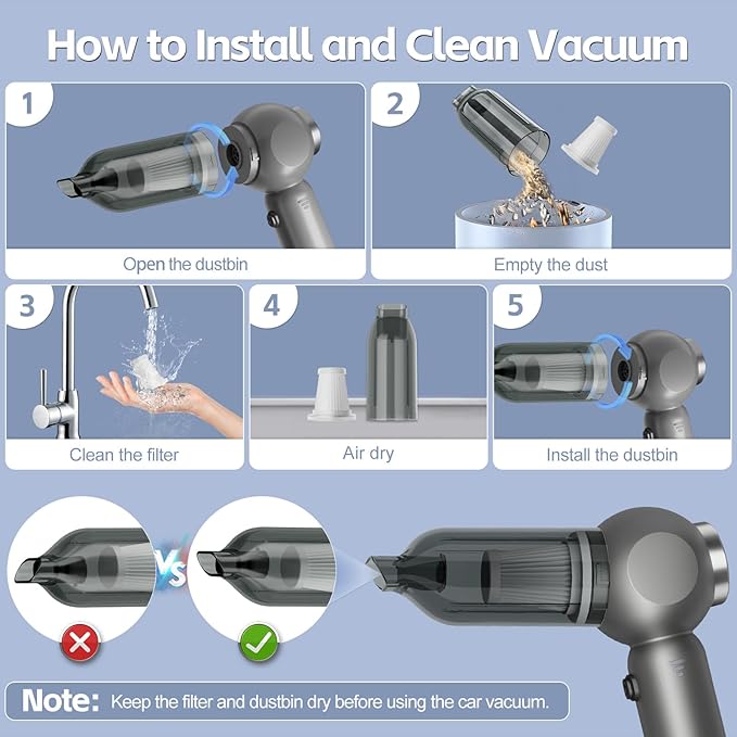 6 in 1 Mini Car Vacuum Cleaners, 20000PA Portable Vacuum for Car,120W High Power Hand Held Vacuum Cordless and Air Duster for Home, Office, Pet