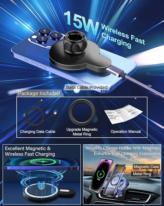 PZK Car Phone Mount for Toyota Camry 2007 2008 2009 2010 2011 Accessories Custom Air Vent Car Phone Holder Magnetic 15W Fast Wireless Charger 360° Rotation Cell Phone Automobile Cradles