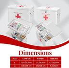 Flexzion First Aid Box Organizer Empty with Lock - 13" White Vintage First Aid Kit Tin Metal Medical Box - First Aid Storage Bin Container with Dividers, Removable Tray and Red Cross Logo