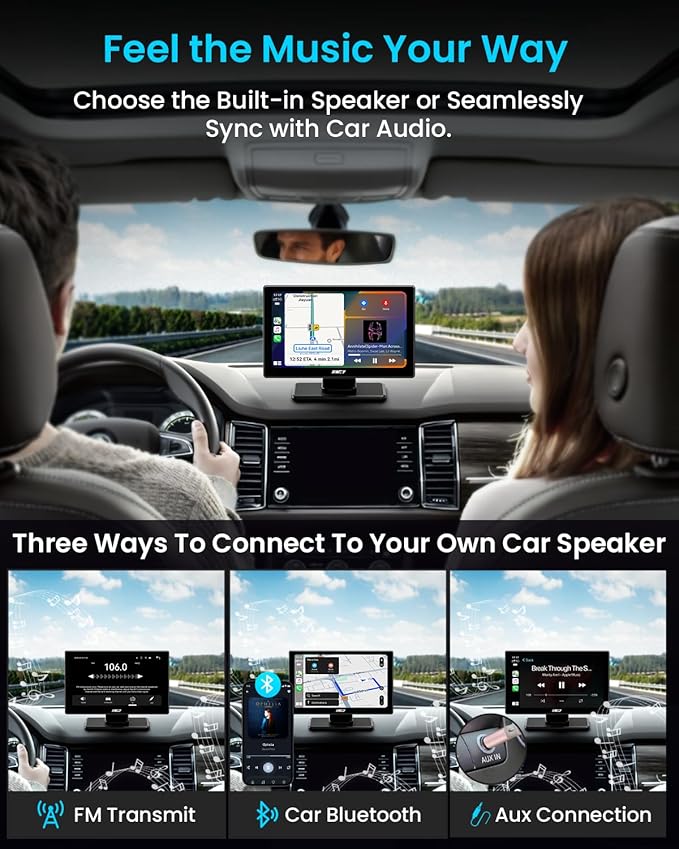 IK5 9" Wireless Apple CarPlay & Android Auto Screen, Portable Car Stereo with 4K Dash Cam & 1080p Backup Camera, Add CarPlay to Any Vehicle, Touchscreen, Mirror Link