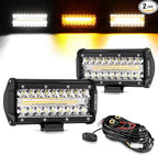 Auxbeam 7 Inch 300W LED Light Bar, 6 Modes Strobe Amber Fog Light Dual Color Spot Flood Offroad Driving Lights, Memory Function LED Work Lights for Truck Car ATV