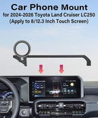Car Phone Holder for 2024 2025 2026 Toyota Land Cruiser LC250 Accessories Apply to 8/12.3 Inch Touch Screen Fixed Clip Magnetic Cell Phone Mount Hands-Free 360 Degree Rotation