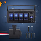 Nilight 4 Gang Rocker Switch Box 12V SPST ON Off PD Type C and QC 3.0 USB Charger Voltmeter Waterproof Aluminum Panel DIY Stickers for Boats Cars RVs Trucks