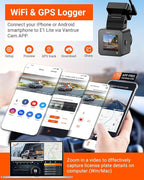 Vantrue E1 Lite 1080P Dash Cam, Mini Car Camera with Night Vision, 60fps Dash Cam with GPS and Speed, Wi-Fi APP Control, Loop Recording, Voice Control, 24H Parking Mode, Support 512GB